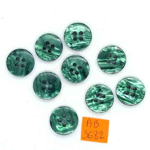9 boutons en résine vert - 18mm - ab3682
