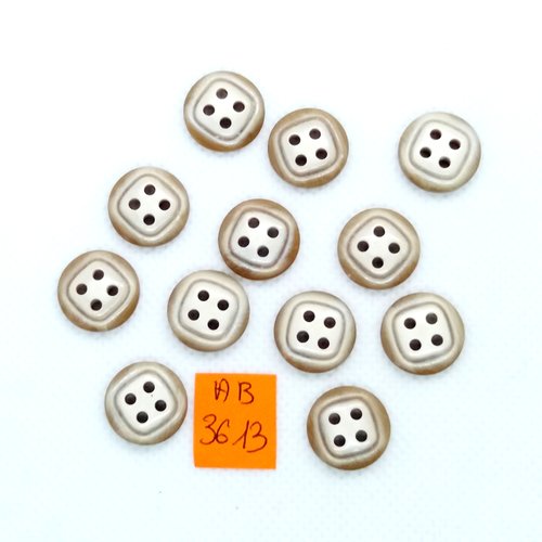 12 boutons en résine beige/marron - 14mm - ab3613