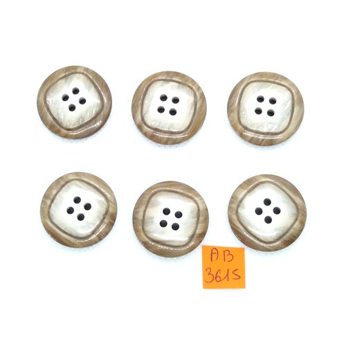 6 boutons en résine beige/marron - 27mm - ab3615