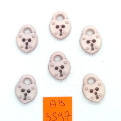 6 boutons en résine - un cadenas beige - 18x14mm - ab3597