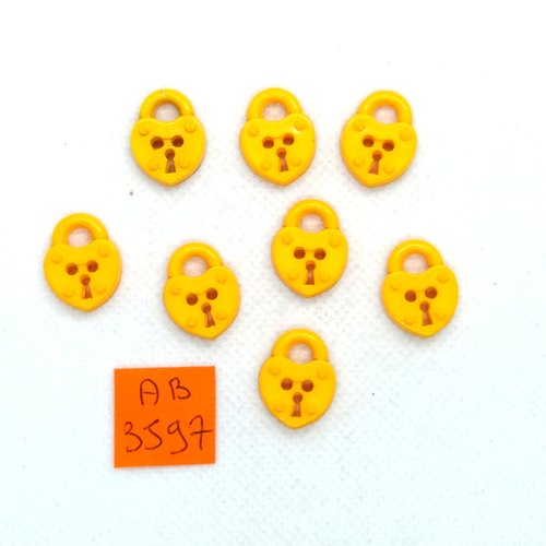 8 boutons en résine - un cadenas jaune - 18x14mm - ab3597