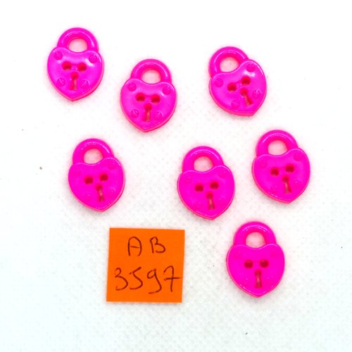 7 boutons en résine - un cadenas rose fluo - 18x14mm - ab3597