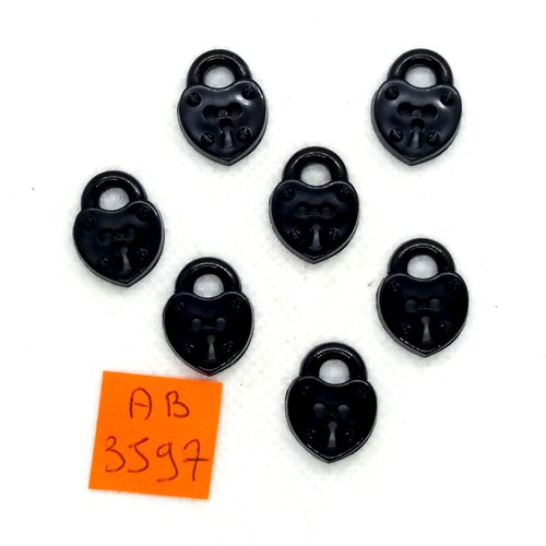 6 boutons en résine - un cadenas noir - 18x14mm - ab3597