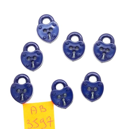 7 boutons en résine - un cadenas bleu - 18x14mm - ab3597
