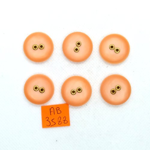 6 boutons en résine  orange et métal doré - 22mm - ab3588