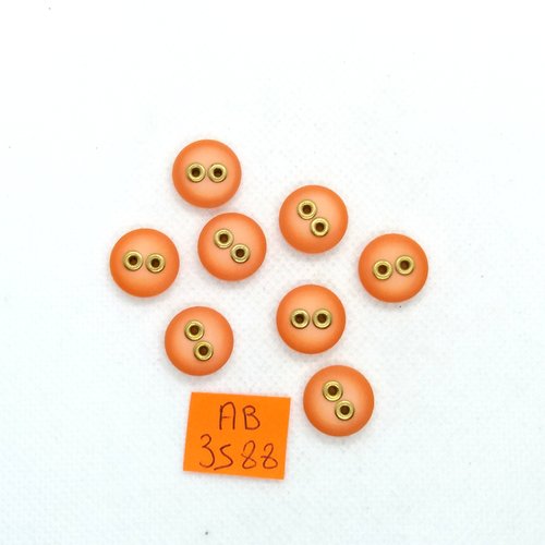 8 boutons en résine  orange et métal doré - 14mm - ab3588