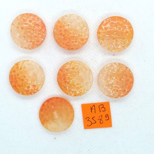7 boutons en résine  orange/transparent - 22mm - ab3589
