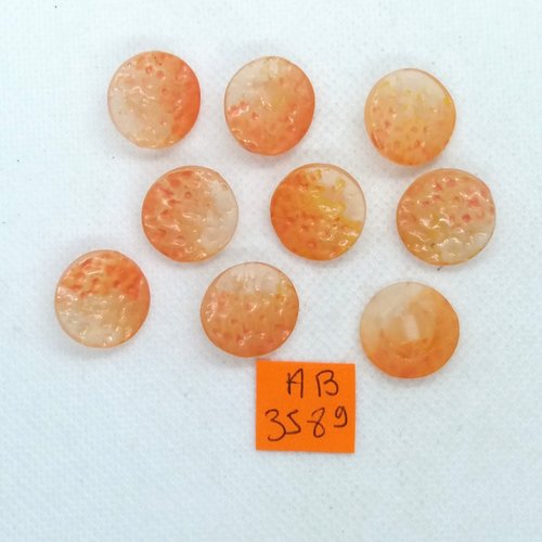 9 boutons en résine  orange/transparent - 17mm - ab3589