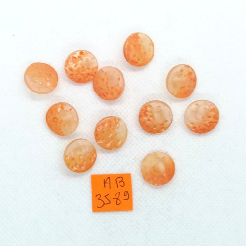 11 boutons en résine  orange/transparent - 15mm - ab3589