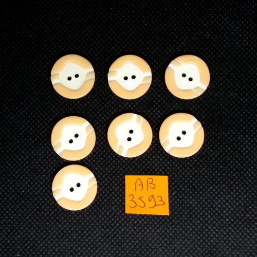 7 boutons en résine  orange et ivoire - 18mm - ab3593