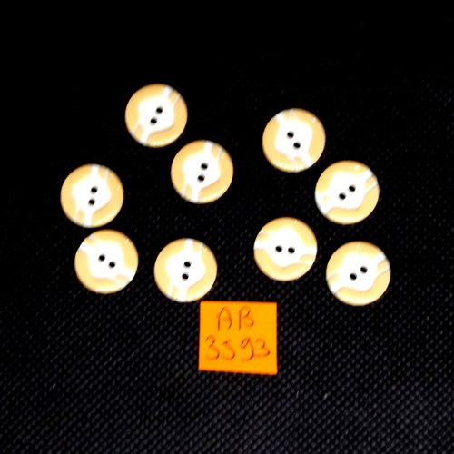 9 boutons en résine  orange et ivoire - 14mm - ab3593