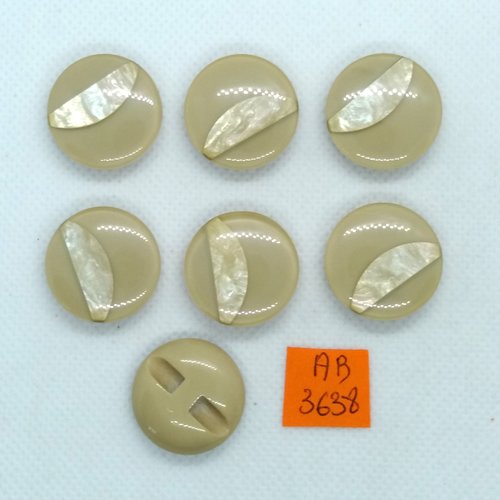 7 boutons en résine beige/transparent - 22mm - ab3638