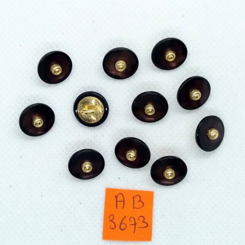 9 boutons en résine marron/violet et doré - 17mm et 15mm - ab3673