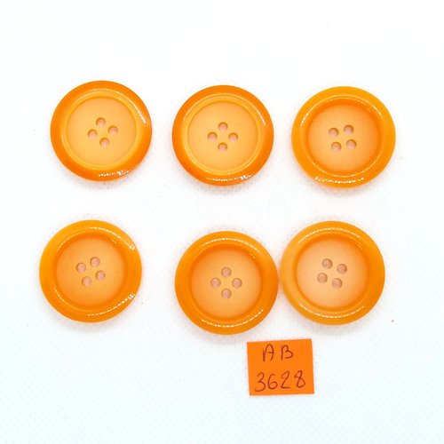 6 boutons en résine orange - 27mm - ab3628