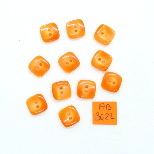 11 boutons en résine orange - 12x12mm - ab3622