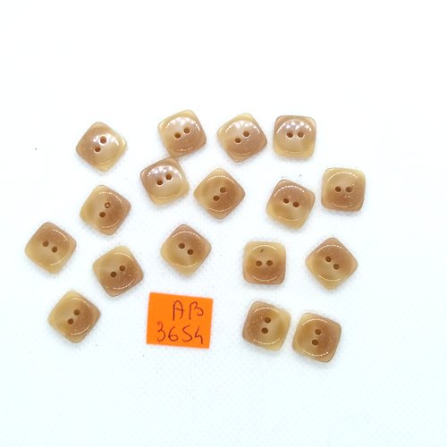17 boutons en résine beige foncé et clair - 11x11mm - ab3654