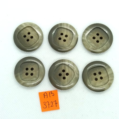 6 boutons en résine gris/vert - 28mm - ab3727