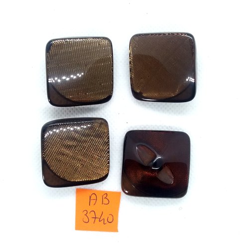 4 boutons en résine marron/jaune - 30x30mm - ab3740