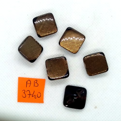 6 boutons en résine marron/jaune - 16x16mm - ab3740