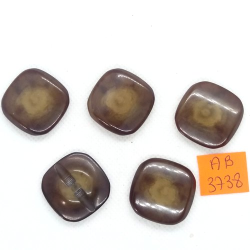 5 boutons en résine vert/marron - 26x26mm - ab3738