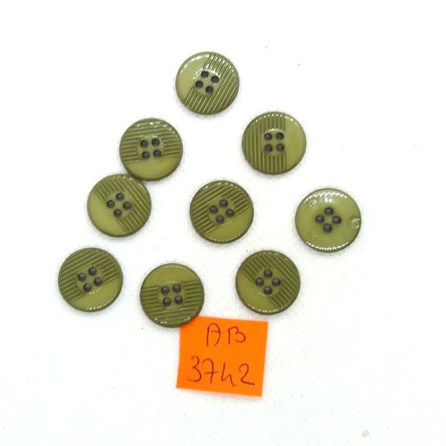 9 boutons en résine vert - 15mm - ab3742