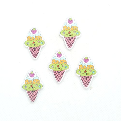 4 boutons en bois fantaisie - un cornet de glace vieux rose - 27x18mm - bri621
