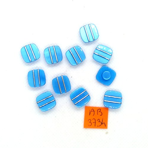 11 boutons en résine bleu et doré - 12x12mm - ab3734