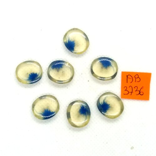 7 boutons en résine transparent et bleu - 13x15mm - ab3736