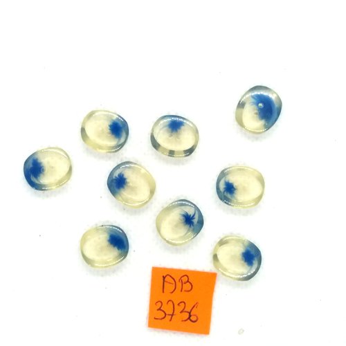 9 boutons en résine transparent et bleu - 11x13mm - ab3736