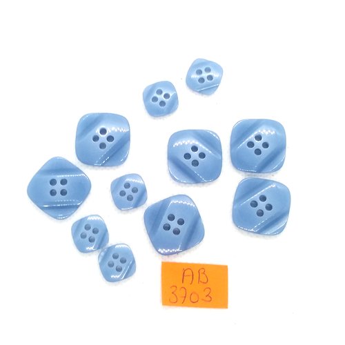 11 boutons en résine bleu - 18x18mm et 12x12mm - ab3703