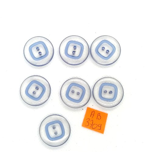 7 boutons en résine bleu et transparent - 22mm - ab3709