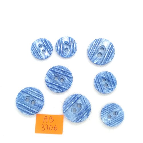 8 boutons en résine bleu - 22mm et 18mm - ab3706