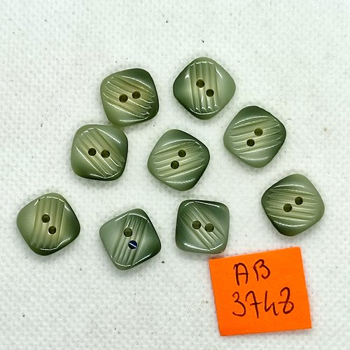 9 boutons en résine vert - 12x12mm - ab3748
