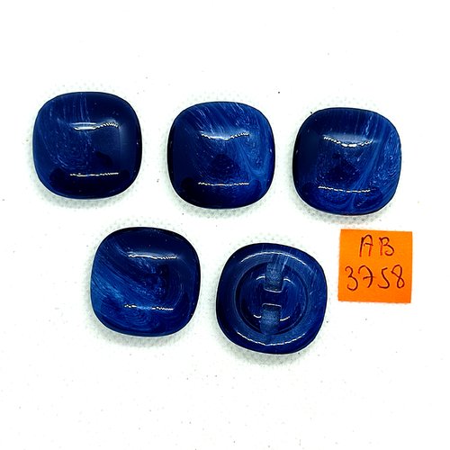 5 boutons en résine bleu - 26x26mm - ab3758