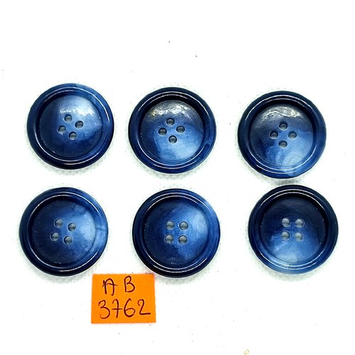 6 boutons en résine bleu - 26mm - ab3762