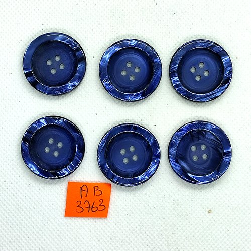 6 boutons en résine bleu - 28mm - ab3763