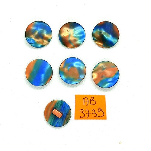 7 boutons en résine bleu/orange - 18mm - ab3739
