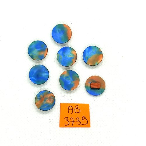 8 boutons en résine bleu/orange - 14mm - ab3739