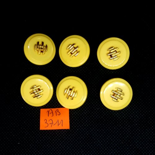 6 boutons en résine jaune et doré - 23mm - ab3711
