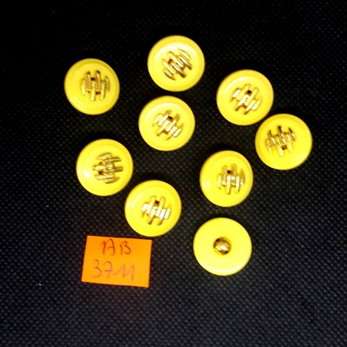 9 boutons en résine jaune et doré - 18mm - ab3711