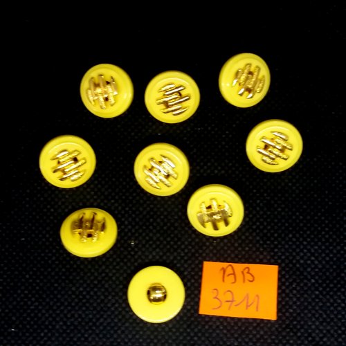 9 boutons en résine jaune et doré - 15mm - ab3711