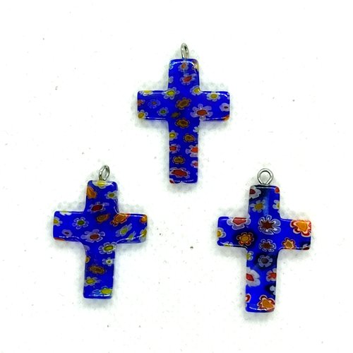 3 breloques en verre - une croix - 28x18mm - 464div