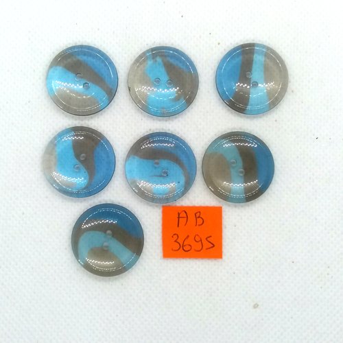7 boutons en résine bleu transparent - 23mm - ab3695