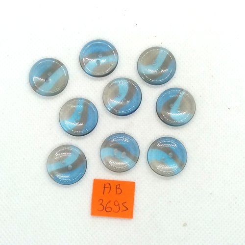 9 boutons en résine bleu transparent - 18mm - ab3695
