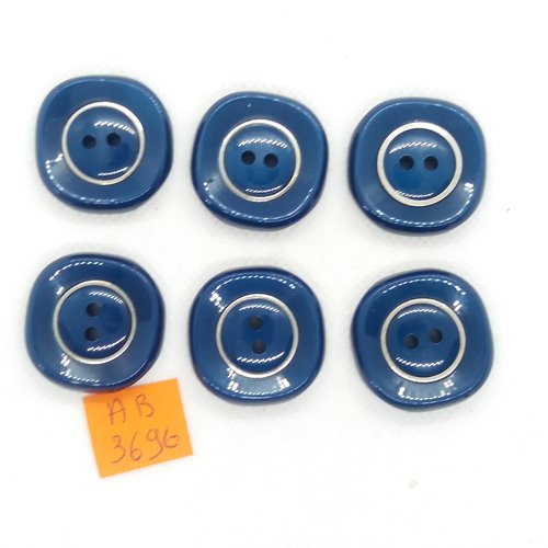 6 boutons en résine bleu et doré  - 27mm - ab3696