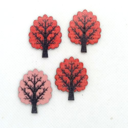 4 boutons en bois fantaisie - des arbres - 32x24mm - bri615