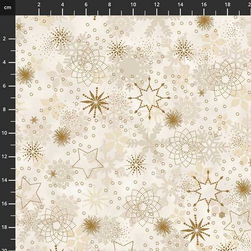 Tissu de noel - flocon de neige et étoiles blanc / doré - stof fabrics - coton - 10cm/laize