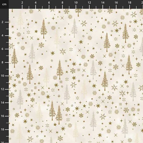 Tissu de noel - sapin et étoiles blanc / doré - stof fabrics - coton - 10cm/laize