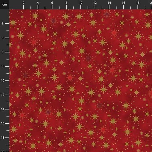 Tissu de noel - étoiles rouge / doré - stof fabrics - coton - 10cm/laize