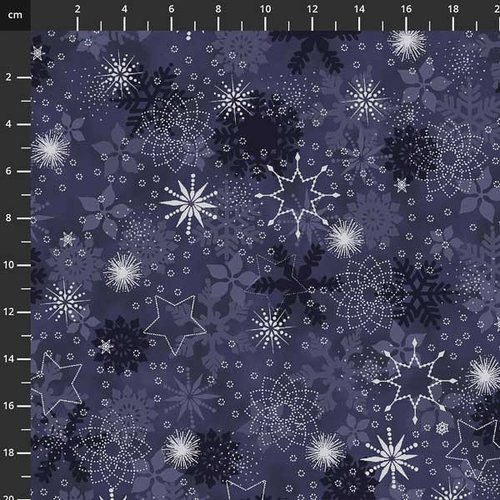 Tissu de noel - flocon de neige bleu roi et argenté - stof fabrics - coton - 10cm/laize